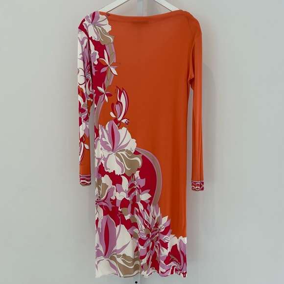 EMILIO PUCCI ORANGE FLORAL PRINT DRESS MODEL OEJH42 SIZE IT 44 / US 10 NWTS! - Picture 8 of 17